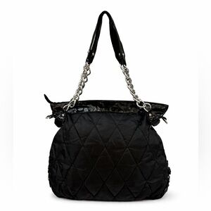 Sondra Roberts Black Quilted Large Hobo Tote Chain Strap Designer Bag